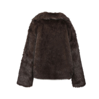 Faux Fur Jas Met Kraag Khaki 